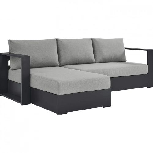 Tahoe Outdoor 2 Piece Sectional Sofa with Left Facing Chaise in Gray Aluminum & Gray Fabric