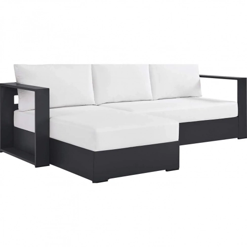 Tahoe Outdoor 2 Piece Sectional Sofa with Left Facing Chaise in Gray Aluminum & White Fabric