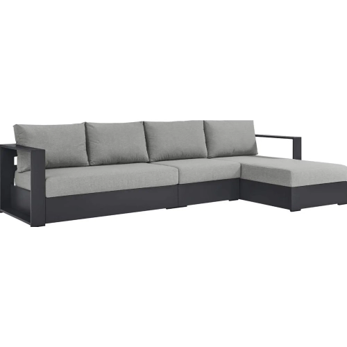 Tahoe Outdoor 3 Piece Sectional Sofa with Right Facing Chaise in Gray Aluminum & Gray Fabric