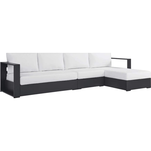 Tahoe Outdoor 3 Piece Sectional Sofa with Right Facing Chaise in Gray Aluminum & White Fabric