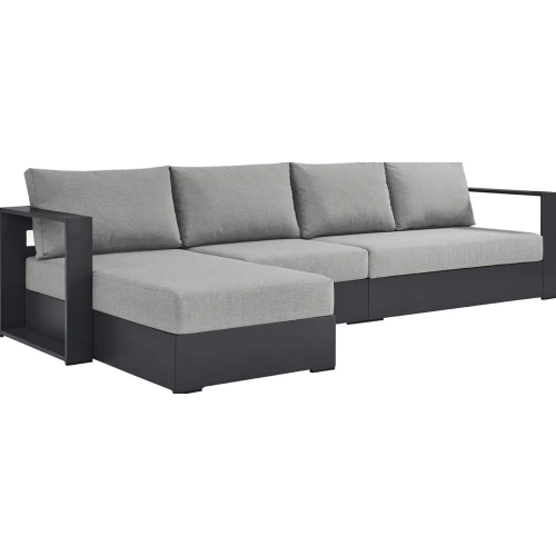 Tahoe Outdoor 3 Piece Sectional Sofa with Left Facing Chaise in Gray Aluminum & Gray Fabric