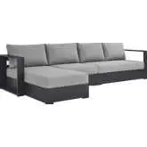 Tahoe Outdoor 3 Piece Sectional Sofa with Left Facing Chaise in Gray Aluminum & Gray Fabric