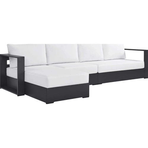 Tahoe Outdoor 3 Piece Sectional Sofa with Left Facing Chaise in Gray Aluminum & White Fabric