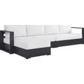 Tahoe Outdoor 3 Piece Sectional Sofa with Left Facing Chaise in Gray Aluminum & White Fabric