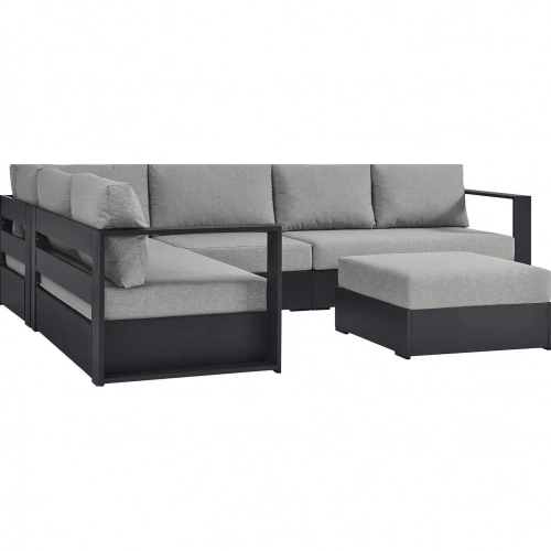 Tahoe Outdoor 5 Piece Sectional Sofa Set in Gray Aluminum & Gray Fabric