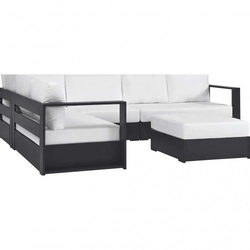 Tahoe Outdoor 5 Piece Sectional Sofa Set in Gray Aluminum & White Fabric