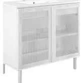 Calla 36" Bathroom Vanity in White Ceramic, White Finish & White Perforated Metal