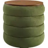 Mezzo Round Storage Ottoman in Tufted Moss Green Performance Velvet & Wood Finish