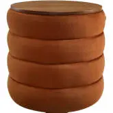 Mezzo Round Storage Ottoman in Tufted Rust Performance Velvet & Wood Finish