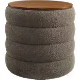 Mezzo Round Storage Ottoman in Tufted Pebble Boucle Fabric & Wood Finish