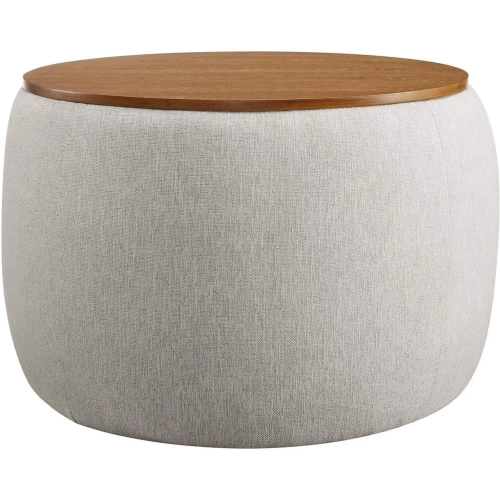 Perla Storage Ottoman in Heathered Weave Ivory Fabric & Wood