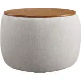 Perla Storage Ottoman in Heathered Weave Ivory Fabric & Wood