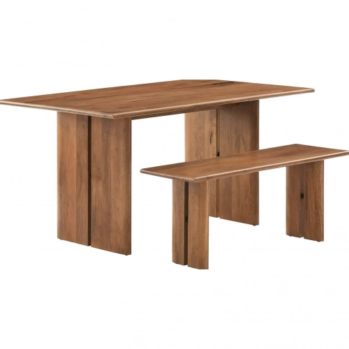 Amistad 60" Dining Table & Bench Set in Walnut Finish Wood