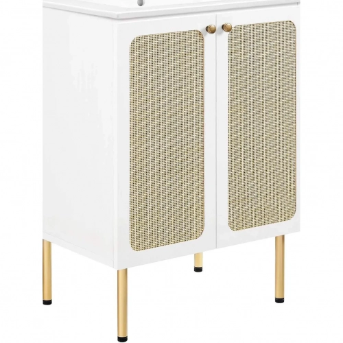 Chaucer 24" Bathroom Vanity in White Ceramic, White Wood Grain & Rattan