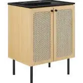Chaucer 24" Bathroom Vanity in Black Ceramic, Oak Wood Grain & Rattan