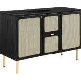 Chaucer 48" Single Sink Bathroom Vanity in Black Ceramic, Black Wood Grain & Rattan