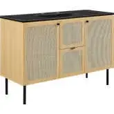 Chaucer 48" Single Sink Bathroom Vanity in Black Ceramic, Oak Wood Grain & Rattan