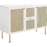 Chaucer 48" Double Sink Bathroom Vanity in White Ceramic, White Wood Grain & Rattan
