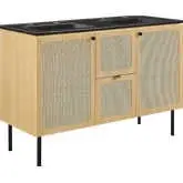 Chaucer 48" Double Sink Bathroom Vanity in Black Ceramic, Oak Wood Grain & Rattan