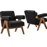Lyra Accent Arm Chair in Black Boucle Fabric & Wood (Set of 2)