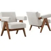 Lyra Accent Arm Chair in Ivory Boucle Fabric & Wood (Set of 2)