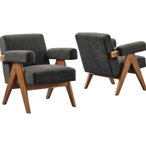 Lyra Accent Arm Chair in Dark Gray Fabric & Wood (Set of 2)