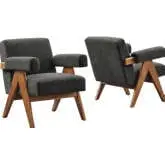 Lyra Accent Arm Chair in Dark Gray Fabric & Wood (Set of 2)