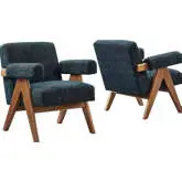 Lyra Accent Arm Chair in Azure Fabric & Wood (Set of 2)