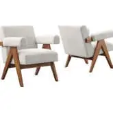 Lyra Accent Arm Chair in Ivory Fabric & Wood (Set of 2)