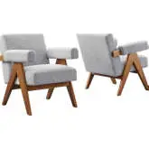 Lyra Accent Arm Chair in Light Gray Fabric & Wood (Set of 2)