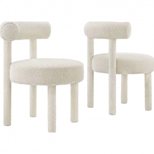 Toulouse Dining Chair in Ivory Boucle Fabric (Set of 2)