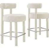 Toulouse Counter Stool in Ivory Boucle Fabric & Silver Metal (Set of 2)