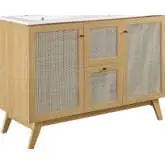 Soma 48" Double Sink Bathroom Vanity in Oak, Rattan & White Ceramic