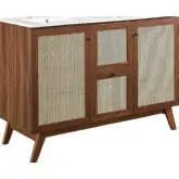 Soma 48" Double Sink Bathroom Vanity in Walnut, Rattan & White Ceramic