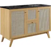 Soma 48" Double Sink Bathroom Vanity in Oak, Rattan & Black Ceramic