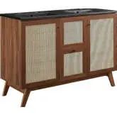 Soma 48" Double Sink Bathroom Vanity in Walnut, Rattan & Black Ceramic