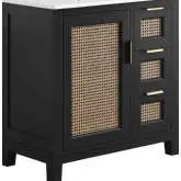 Dixie 36" Bathroom Vanity in Black, Rattan & White Ceramic