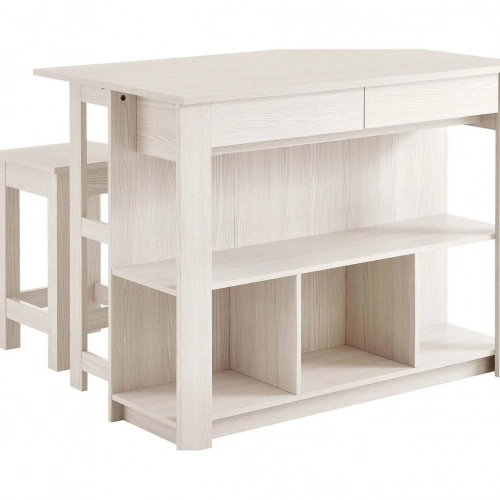 Meadowbrook 3 Piece Kitchen Island & Stool Set in White Maple Finish