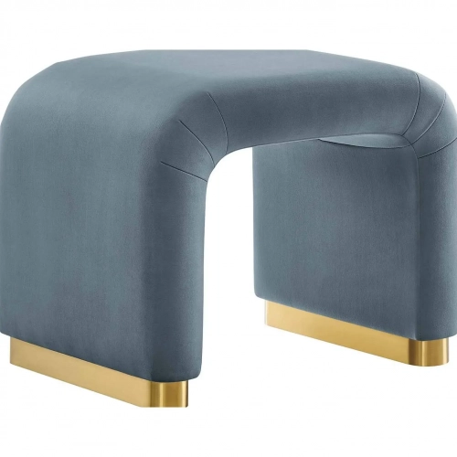 Koda Waterfall Stool in Cadet Blue Performance Velvet & Brass