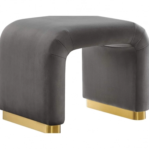 Koda Waterfall Stool in Storm Gray Performance Velvet & Brass