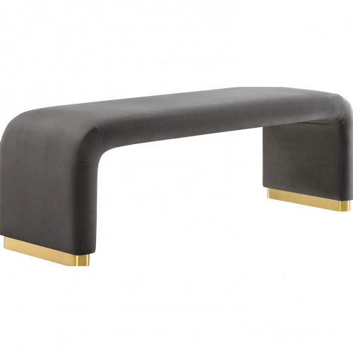 Koda Waterfall Long Bench in Storm Gray Performance Velvet & Brass