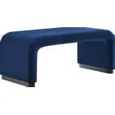 Koda Waterfall Ottoman in Midnight Blue Performance Velvet &amp; Black Wood