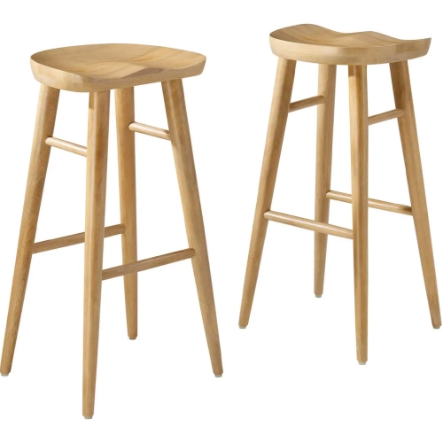 Saville Backless Bar Stool in Oak Finish Wood (Set of 2)