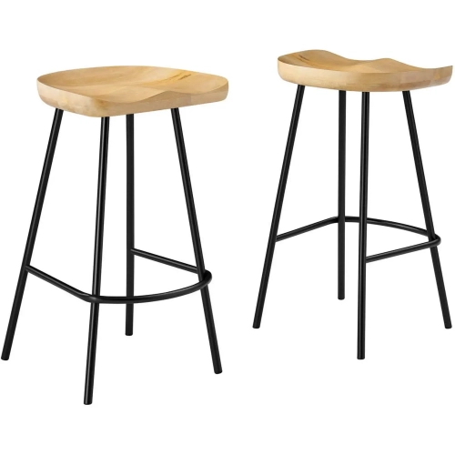 Concord Backless Counter Stool in Oak Finish Wood & Metal (Set of 2)