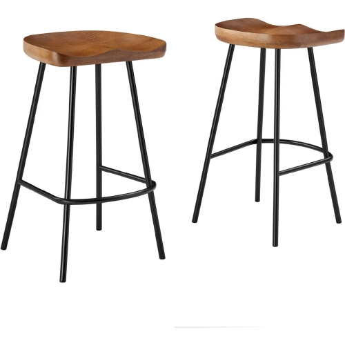 Concord Backless Counter Stool in Walnut Finish Wood & Metal (Set of 2)