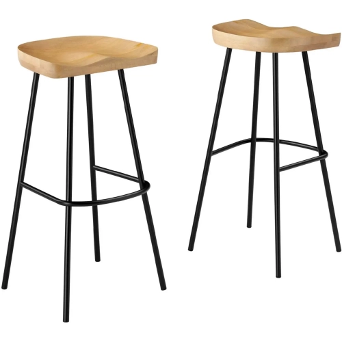 Concord Backless Bar Stool in Oak Finish Wood & Metal (Set of 2)