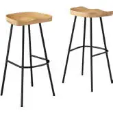 Concord Backless Bar Stool in Oak Finish Wood & Metal (Set of 2)
