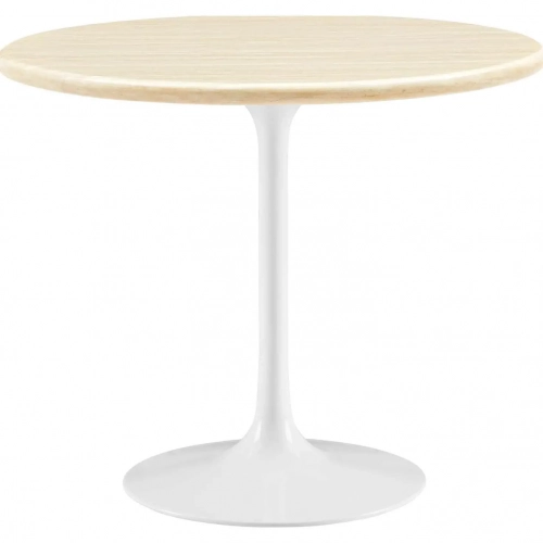 Lippa 36" Round Dining Table in White Metal & Faux Travertine
