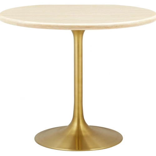 Lippa 36" Round Dining Table in Gold Metal & Faux Travertine