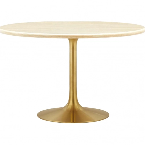 Lippa 48" Round Dining Table in Gold Metal & Faux Travertine